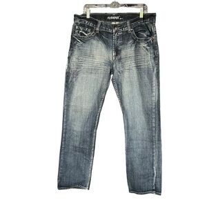 Flypaper Jeans Mens 34x32 Blue straight leg jeans back pocket design GUC